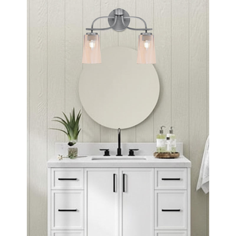 Toltec Cavella 2-Light Bath Bar | Modern Graphite Steel and Amber Gradient Glass | Bathroom & Powder Room Vanity Light | 7 x 12.5 in | Model 3912-GP-263