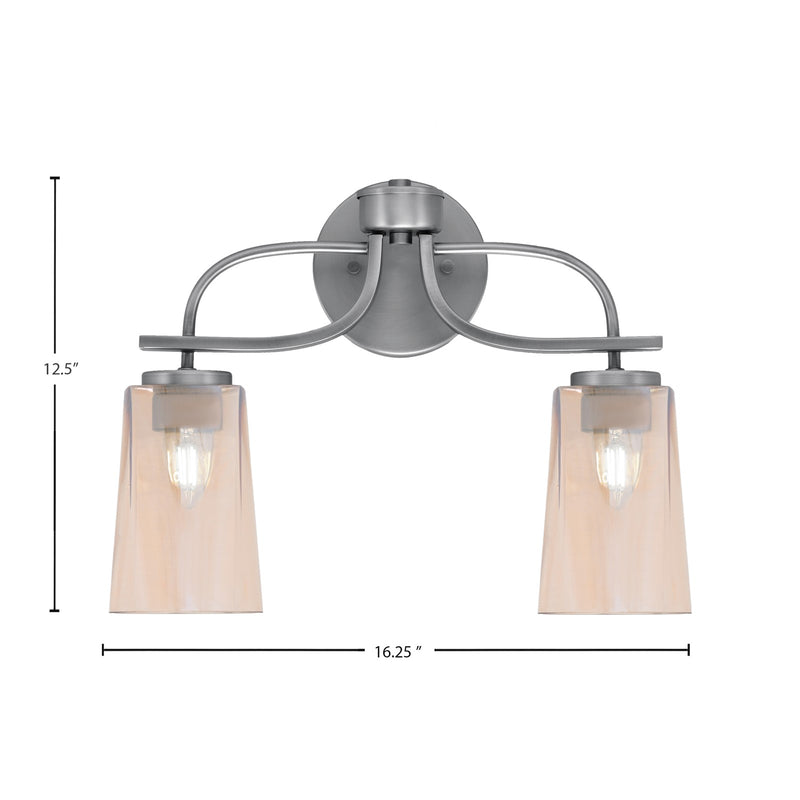 Toltec Cavella 2-Light Bath Bar | Modern Graphite Steel and Amber Gradient Glass | Bathroom & Powder Room Vanity Light | 7 x 12.5 in | Model 3912-GP-263