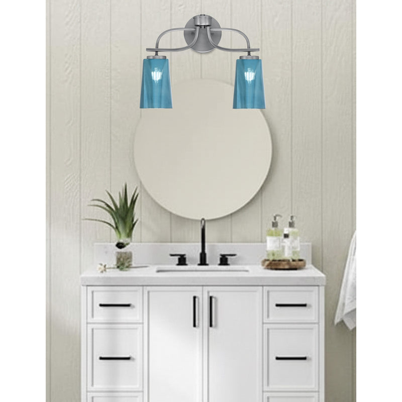 Toltec Cavella 2-Light Bath Bar | Modern Graphite Steel and Blue Gradient Glass | Bathroom & Powder Room Vanity Light | 7 x 12.5 in | Model 3912-GP-265