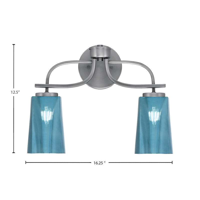 Toltec Cavella 2-Light Bath Bar | Modern Graphite Steel and Blue Gradient Glass | Bathroom & Powder Room Vanity Light | 7 x 12.5 in | Model 3912-GP-265