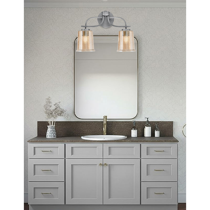 Toltec Cavella 2-Light Bath Bar | Graphite Finish and Amber Bubble Glass | Bathroom Vanity | 7.25 x 12 in | Model 3912-GP-5033