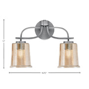 Toltec Cavella 2-Light Bath Bar | Graphite Finish and Amber Bubble Glass | Bathroom Vanity | 7.25 x 12 in | Model 3912-GP-5033