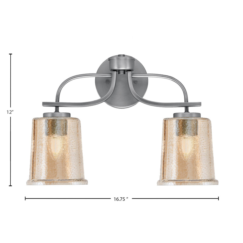 Toltec Cavella 2-Light Bath Bar | Graphite Finish and Amber Bubble Glass | Bathroom Vanity | 7.25 x 12 in | Model 3912-GP-5033