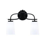 Toltec Cavella 12.5in 2-Light Bath Bar | Modern Matte Black Steel and White Opal Glass | Bathroom Vanity Light | 7 x 12.5 in | Model 3912-MB-261