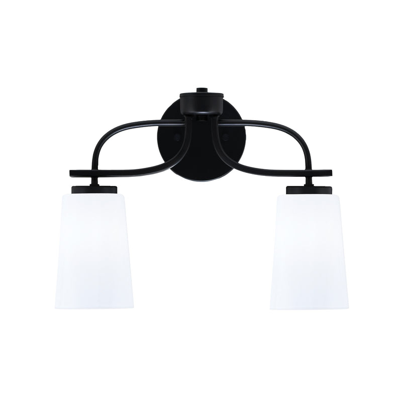 Toltec Cavella 12.5in 2-Light Bath Bar | Modern Matte Black Steel and White Opal Glass | Bathroom Vanity Light | 7 x 12.5 in | Model 3912-MB-261