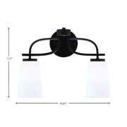 Toltec Cavella 12.5in 2-Light Bath Bar | Modern Matte Black Steel and White Opal Glass | Bathroom Vanity Light | 7 x 12.5 in | Model 3912-MB-261