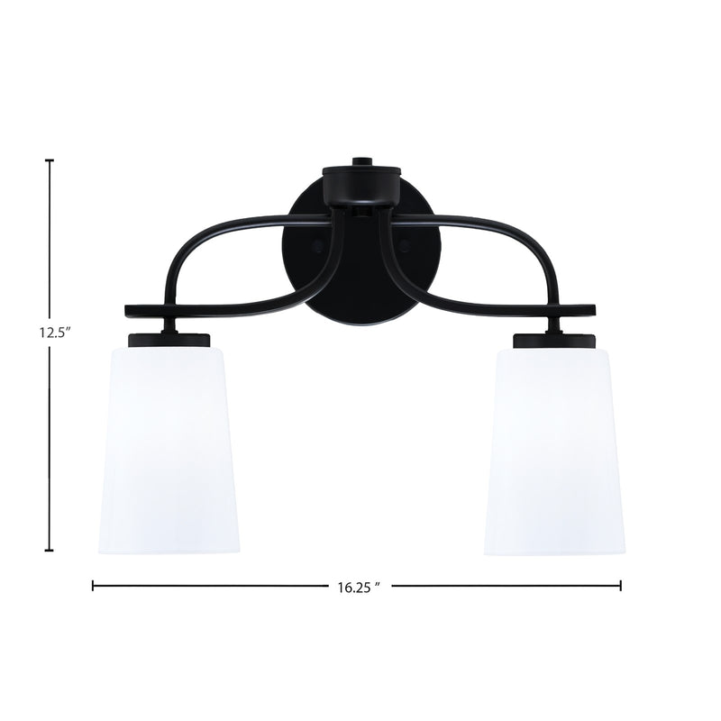 Toltec Cavella 12.5in 2-Light Bath Bar | Modern Matte Black Steel and White Opal Glass | Bathroom Vanity Light | 7 x 12.5 in | Model 3912-MB-261