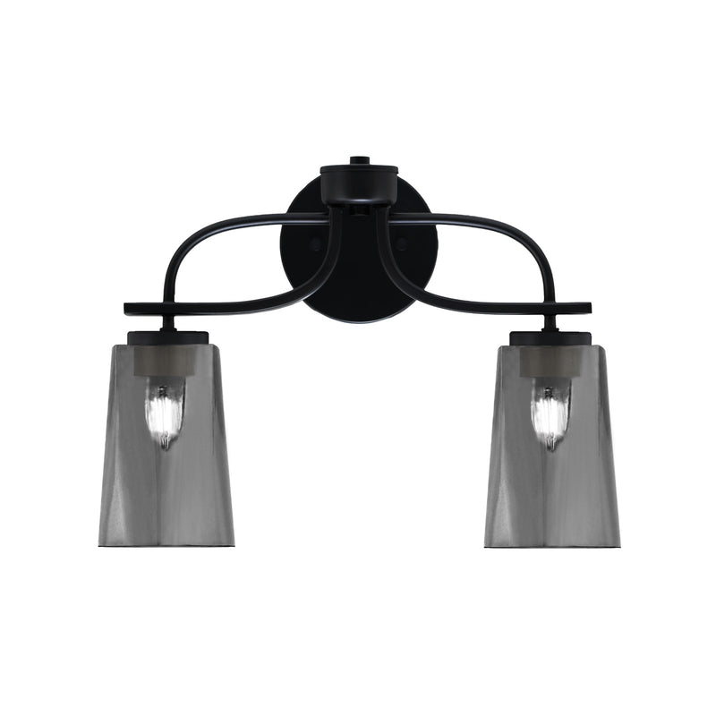 Toltec Cavella 12.5in 2-Light Bath Bar | Modern Matte Black Steel and Smoke Bubble Glass | Bathroom Vanity Light | 7 x 12.5 in | Model 3912-MB-262