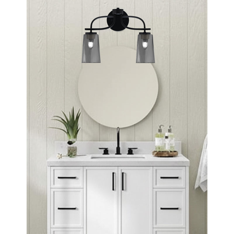 Toltec Cavella 12.5in 2-Light Bath Bar | Modern Matte Black Steel and Smoke Bubble Glass | Bathroom Vanity Light | 7 x 12.5 in | Model 3912-MB-262