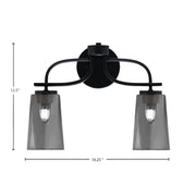 Toltec Cavella 12.5in 2-Light Bath Bar | Modern Matte Black Steel and Smoke Bubble Glass | Bathroom Vanity Light | 7 x 12.5 in | Model 3912-MB-262