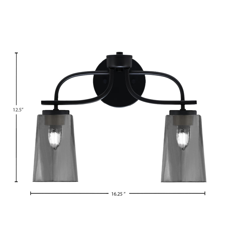 Toltec Cavella 12.5in 2-Light Bath Bar | Modern Matte Black Steel and Smoke Bubble Glass | Bathroom Vanity Light | 7 x 12.5 in | Model 3912-MB-262