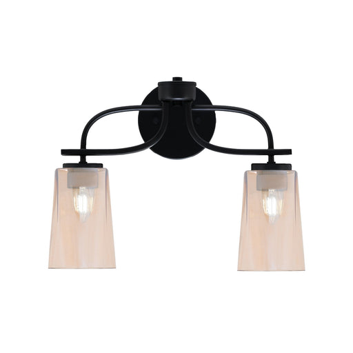 Toltec Cavella 2-Light Bath Bar | Modern Matte Black Steel and Amber Gradient Glass | Bathroom Vanity Light | 7 x 12.5 in | Model 3912-MB-263