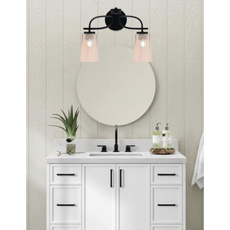 Toltec Cavella 2-Light Bath Bar | Modern Matte Black Steel and Amber Gradient Glass | Bathroom Vanity Light | 7 x 12.5 in | Model 3912-MB-263