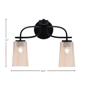 Toltec Cavella 2-Light Bath Bar | Modern Matte Black Steel and Amber Gradient Glass | Bathroom Vanity Light | 7 x 12.5 in | Model 3912-MB-263