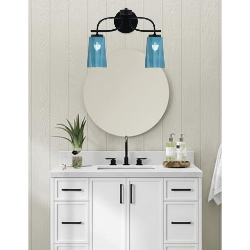 Toltec Cavella 2-Light Bath Bar | Modern Matte Black Steel and Blue Gradient Glass | Bathroom Vanity Light | 7 x 12.5 in | Model 3912-MB-265