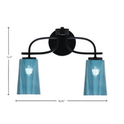 Toltec Cavella 2-Light Bath Bar | Modern Matte Black Steel and Blue Gradient Glass | Bathroom Vanity Light | 7 x 12.5 in | Model 3912-MB-265
