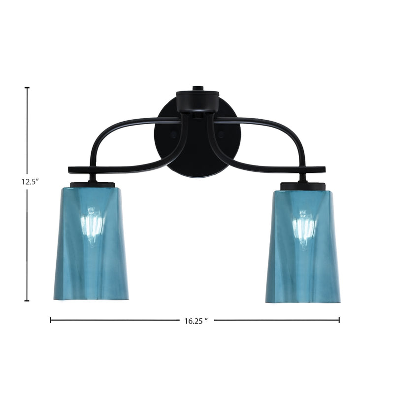 Toltec Cavella 2-Light Bath Bar | Modern Matte Black Steel and Blue Gradient Glass | Bathroom Vanity Light | 7 x 12.5 in | Model 3912-MB-265