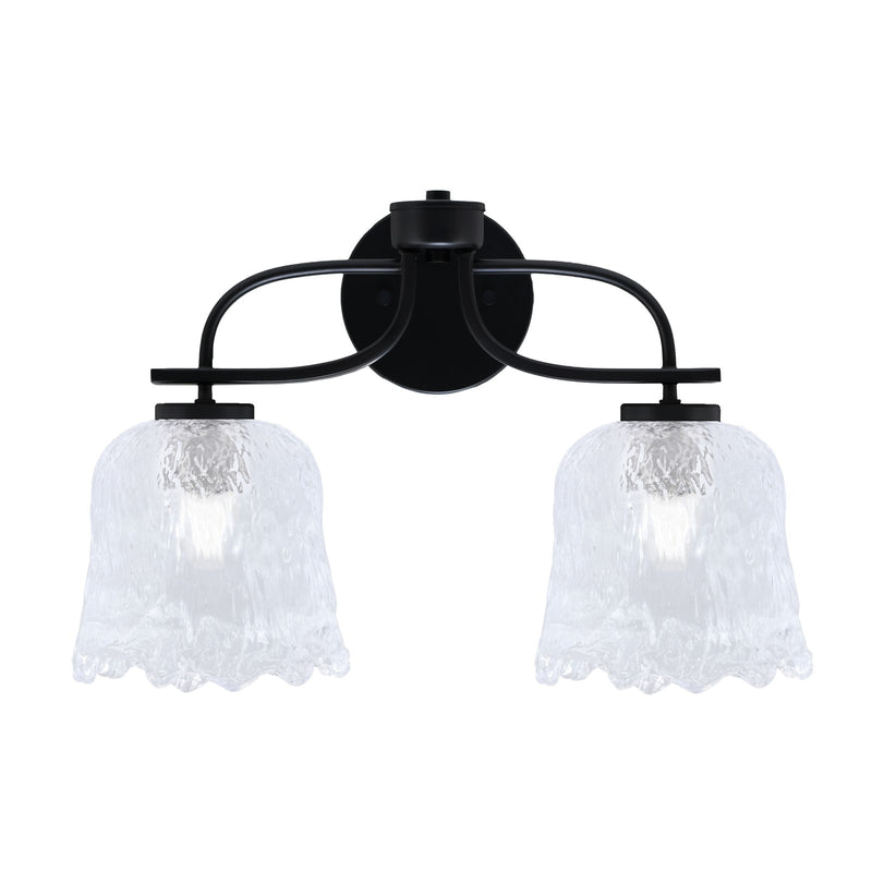 Toltec Cavella 12.5in 2-Light Bath Bar | Modern Matte Black and Clear Lava Glass | Bathroom Vanity | 8.5 x 12.5 in | Model 3912-MB-4230