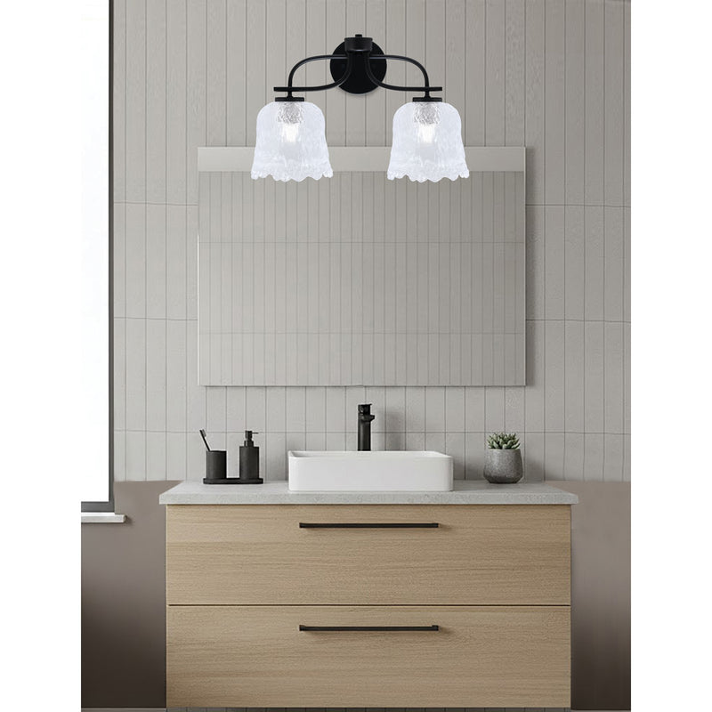 Toltec Cavella 12.5in 2-Light Bath Bar | Modern Matte Black and Clear Lava Glass | Bathroom Vanity | 8.5 x 12.5 in | Model 3912-MB-4230