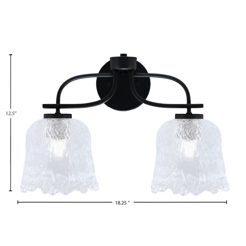 Toltec Cavella 12.5in 2-Light Bath Bar | Modern Matte Black and Clear Lava Glass | Bathroom Vanity | 8.5 x 12.5 in | Model 3912-MB-4230