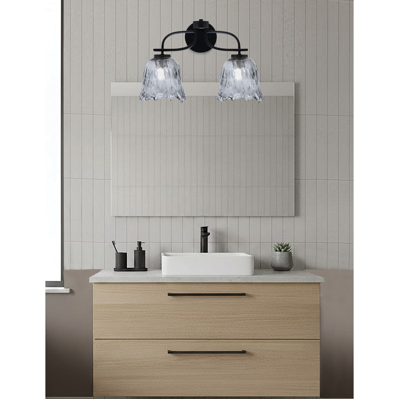 Toltec Cavella 12.5in 2-Light Bath Bar | Modern Matte Black and Smoke Lava Glass | Bathroom Vanity | 8.5 x 12.5 in | Model 3912-MB-4232
