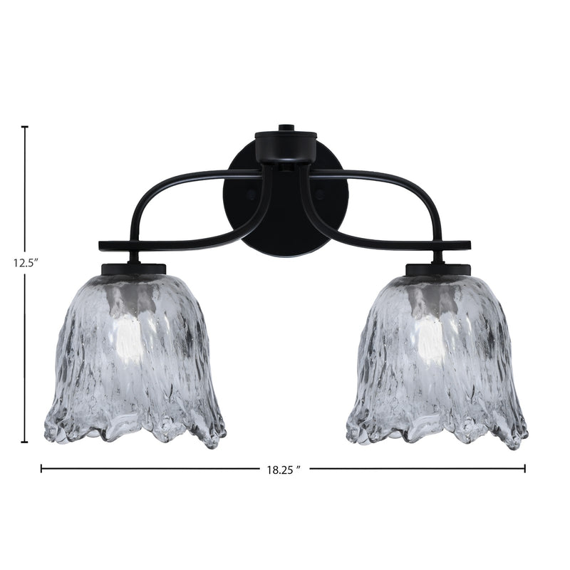 Toltec Cavella 12.5in 2-Light Bath Bar | Modern Matte Black and Smoke Lava Glass | Bathroom Vanity | 8.5 x 12.5 in | Model 3912-MB-4232