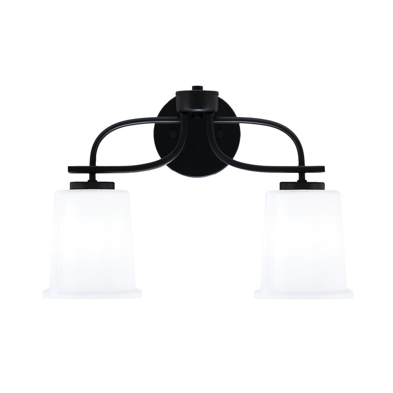 Toltec Cavella 2-Light Bath Bar | Modern Matte Black Steel and White Opal Glass | Bathroom Vanity Light | 7.25 x 12 in | Model 3912-MB-5031