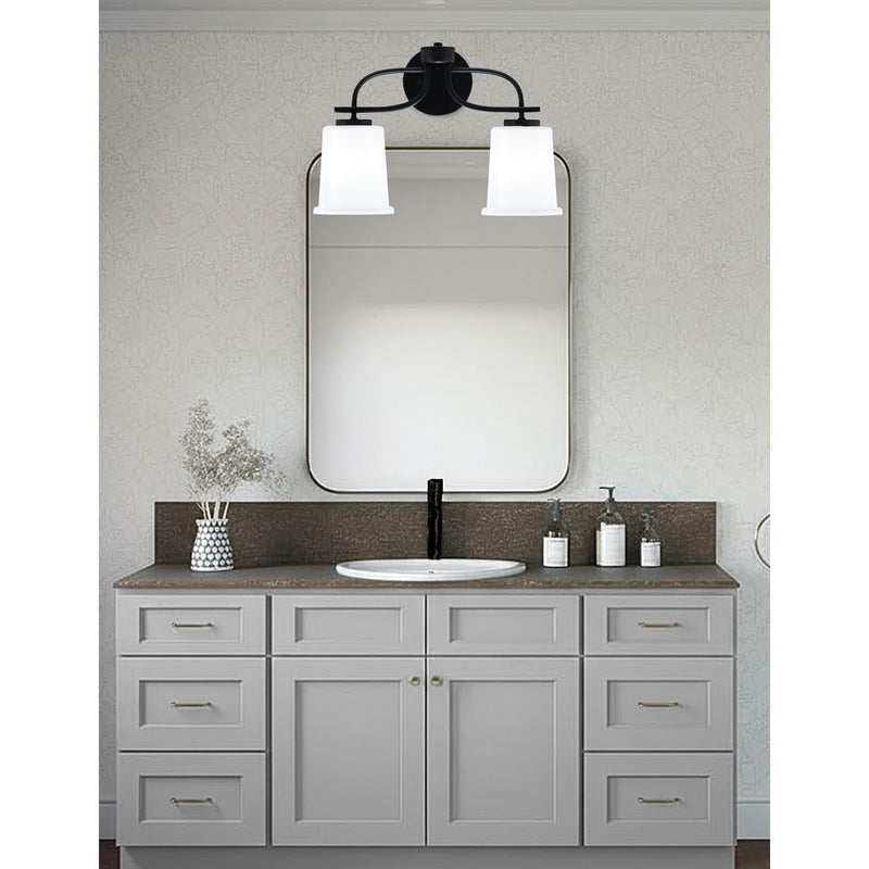 Toltec Cavella 2-Light Bath Bar | Modern Matte Black Steel and White Opal Glass | Bathroom Vanity Light | 7.25 x 12 in | Model 3912-MB-5031