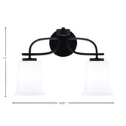 Toltec Cavella 2-Light Bath Bar | Modern Matte Black Steel and White Opal Glass | Bathroom Vanity Light | 7.25 x 12 in | Model 3912-MB-5031