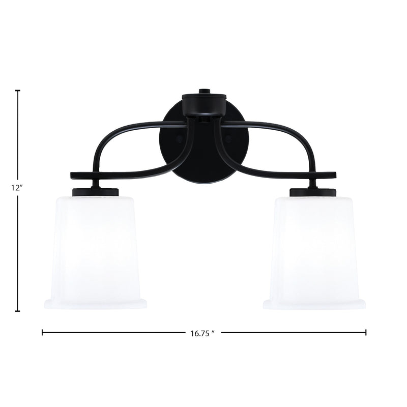 Toltec Cavella 2-Light Bath Bar | Modern Matte Black Steel and White Opal Glass | Bathroom Vanity Light | 7.25 x 12 in | Model 3912-MB-5031