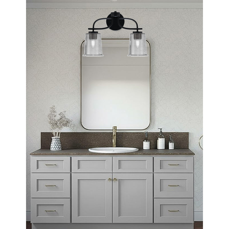 Toltec Cavella 2-Light Bath Bar | Modern Matte Black Steel and Smoke Bubble Glass | Bathroom Vanity Light | 7.25 x 12 in | Model 3912-MB-5032