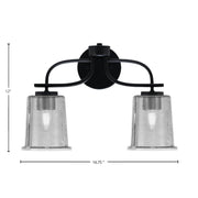 Toltec Cavella 2-Light Bath Bar | Modern Matte Black Steel and Smoke Bubble Glass | Bathroom Vanity Light | 7.25 x 12 in | Model 3912-MB-5032