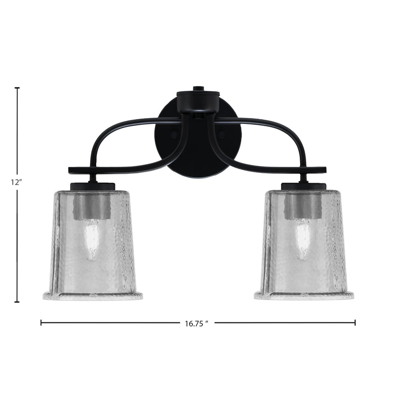 Toltec Cavella 2-Light Bath Bar | Modern Matte Black Steel and Smoke Bubble Glass | Bathroom Vanity Light | 7.25 x 12 in | Model 3912-MB-5032