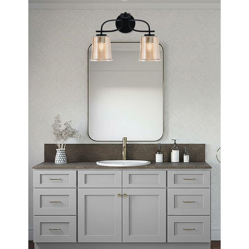 Toltec Cavella 12in 2-Light Bath Bar | Modern Matte Black and Amber Bubble Glass | Bathroom Vanity | 7.25 x 12 in | Model 3912-MB-5033
