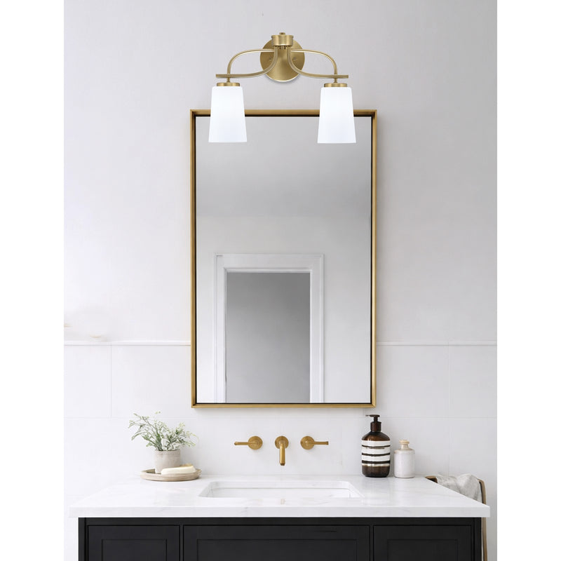Toltec Cavella 12.5in 2-Light Bath Bar | Contemporary New Age Brass and White Opal Glass | Bathroom Vanity | 7 x 12.5 in | Model 3912-NAB-261