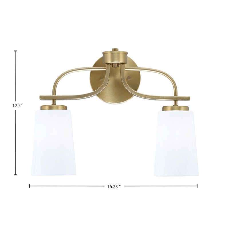 Toltec Cavella 12.5in 2-Light Bath Bar | Contemporary New Age Brass and White Opal Glass | Bathroom Vanity | 7 x 12.5 in | Model 3912-NAB-261