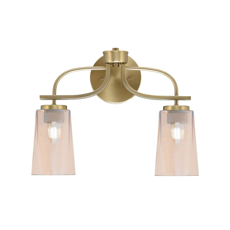 Toltec Cavella 12.5in 2-Light Bath Bar | Contemporary New Age Brass and Amber Gradient Glass | Bathroom Vanity | 7 x 12.5 in | Model 3912-NAB-263