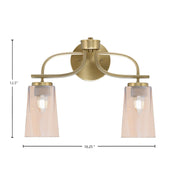 Toltec Cavella 12.5in 2-Light Bath Bar | Contemporary New Age Brass and Amber Gradient Glass | Bathroom Vanity | 7 x 12.5 in | Model 3912-NAB-263