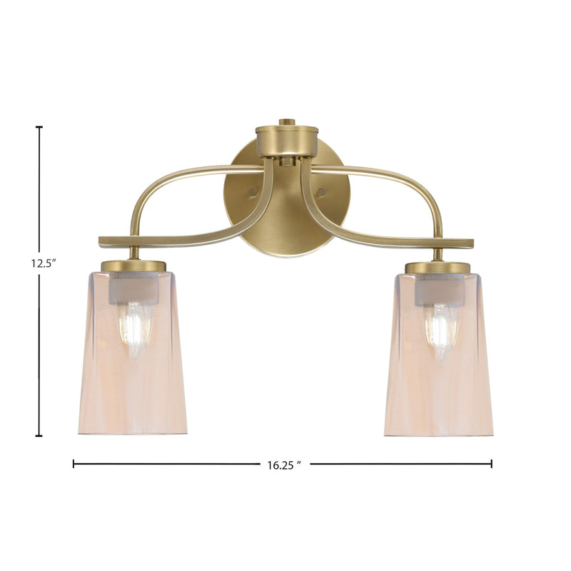 Toltec Cavella 12.5in 2-Light Bath Bar | Contemporary New Age Brass and Amber Gradient Glass | Bathroom Vanity | 7 x 12.5 in | Model 3912-NAB-263