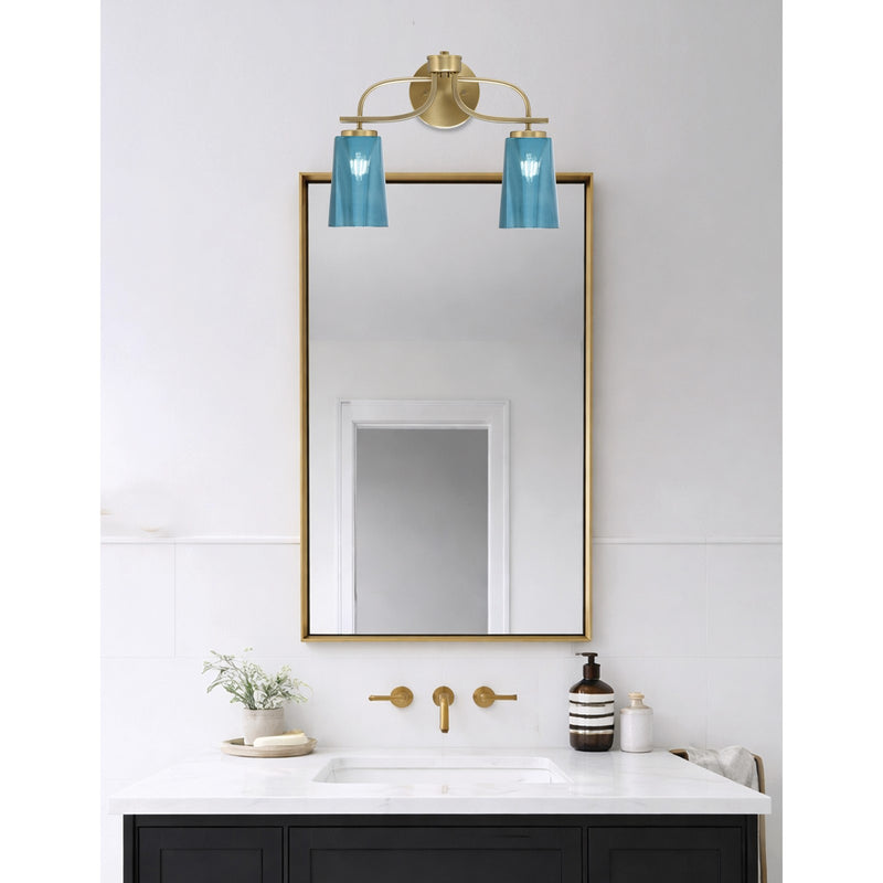 Toltec Cavella 12.5in 2-Light Bath Bar | Contemporary New Age Brass and Blue Gradient Glass | Bathroom Vanity | 7 x 12.5 in | Model 3912-NAB-265