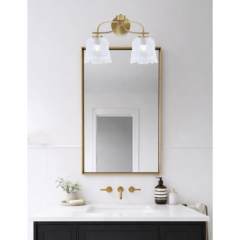 Toltec Cavella 12.5in 2-Light Bath Vanity Light | Modern New Age Brass and Clear Lava Glass | Bathroom Vanity & Mirror Lighting | 8.5 x 12.5 in | Model 3912-NAB-4230