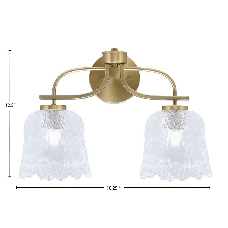 Toltec Cavella 12.5in 2-Light Bath Vanity Light | Modern New Age Brass and Clear Lava Glass | Bathroom Vanity & Mirror Lighting | 8.5 x 12.5 in | Model 3912-NAB-4230