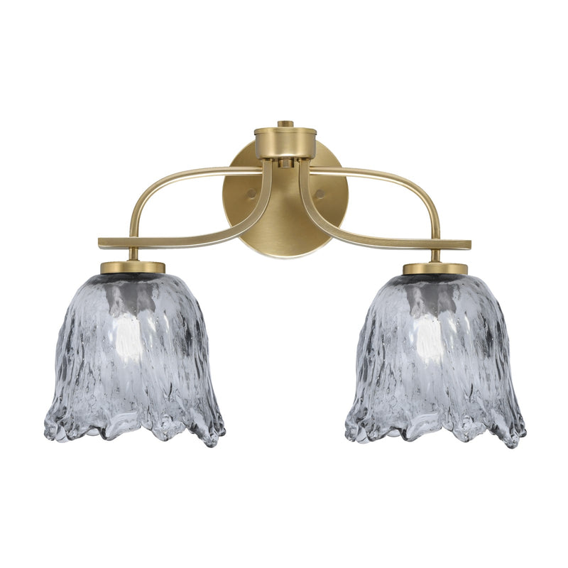 Toltec Cavella 12.5in 2-Light Bath Bar | Modern New Age Brass and Smoke Lava Glass | Bathroom Vanity Light | D 8.5 x H 12.5 in | Model 3912-NAB-4232