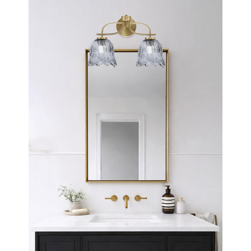 Toltec Cavella 12.5in 2-Light Bath Bar | Modern New Age Brass and Smoke Lava Glass | Bathroom Vanity Light | D 8.5 x H 12.5 in | Model 3912-NAB-4232
