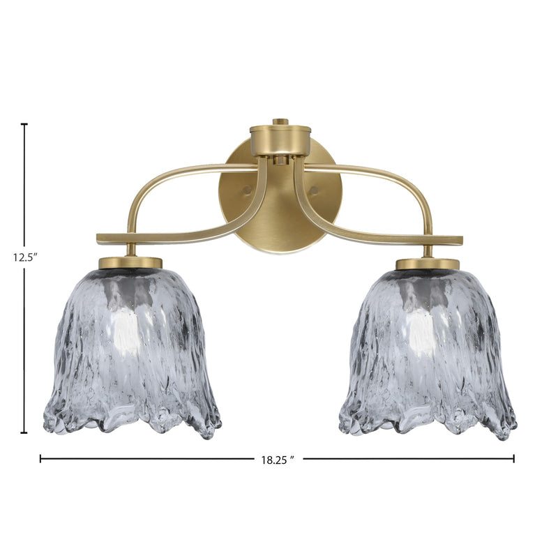 Toltec Cavella 12.5in 2-Light Bath Bar | Modern New Age Brass and Smoke Lava Glass | Bathroom Vanity Light | D 8.5 x H 12.5 in | Model 3912-NAB-4232