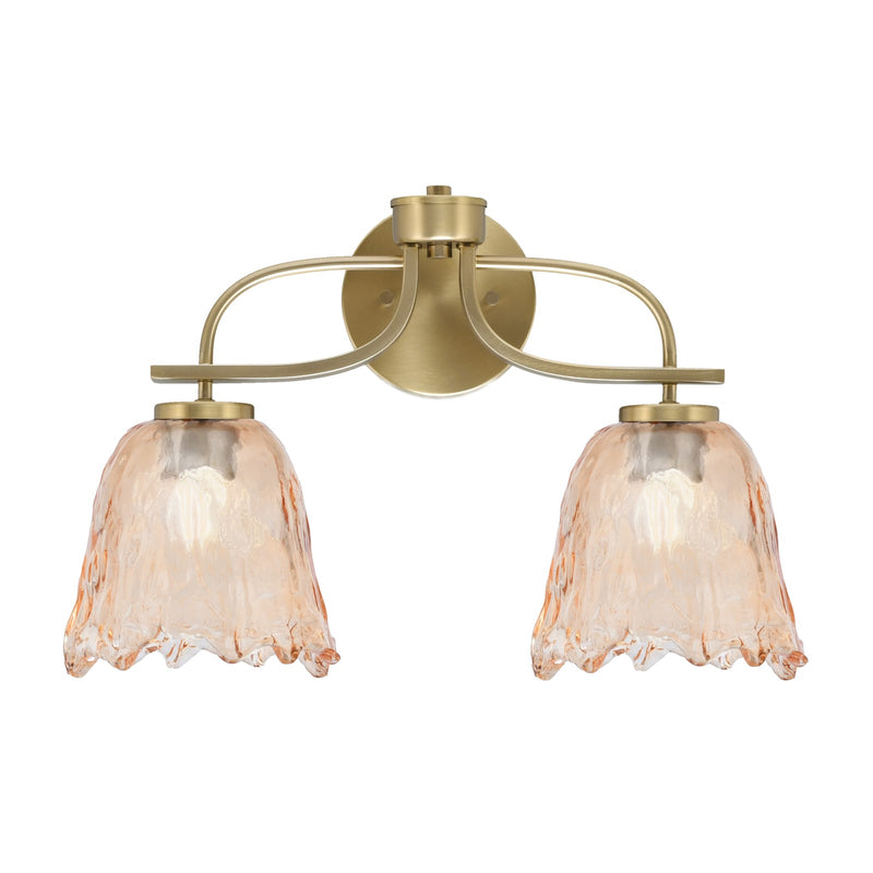Toltec Cavella 12.5in 2-Light Bath Bar | Modern New Age Brass and Amber Lava Glass | Bathroom Vanity Light | D 8.5 x H 12.5 in | Model 3912-NAB-4233
