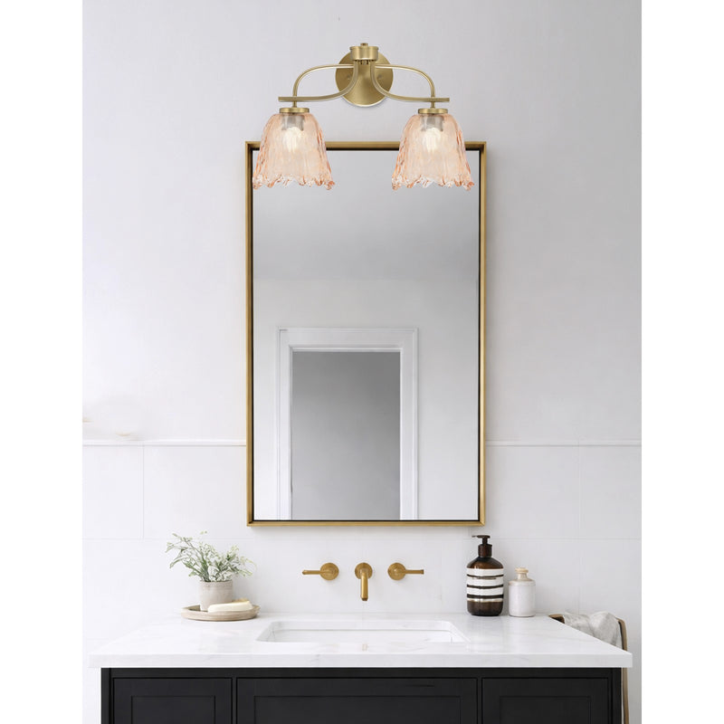 Toltec Cavella 12.5in 2-Light Bath Bar | Modern New Age Brass and Amber Lava Glass | Bathroom Vanity Light | D 8.5 x H 12.5 in | Model 3912-NAB-4233