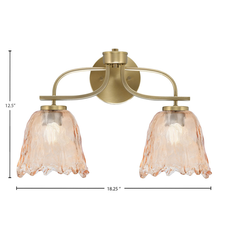 Toltec Cavella 12.5in 2-Light Bath Bar | Modern New Age Brass and Amber Lava Glass | Bathroom Vanity Light | D 8.5 x H 12.5 in | Model 3912-NAB-4233