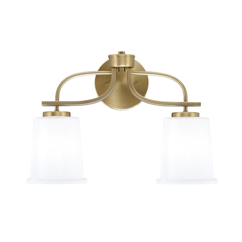Toltec Cavella 12in 2-Light Bath Vanity Light | Modern New Age Brass and White Opal Glass | Bathroom Vanity & Mirror Lighting | 7.25 x 12 in | Model 3912-NAB-5031
