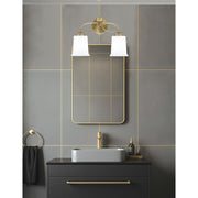 Toltec Cavella 12in 2-Light Bath Vanity Light | Modern New Age Brass and White Opal Glass | Bathroom Vanity & Mirror Lighting | 7.25 x 12 in | Model 3912-NAB-5031